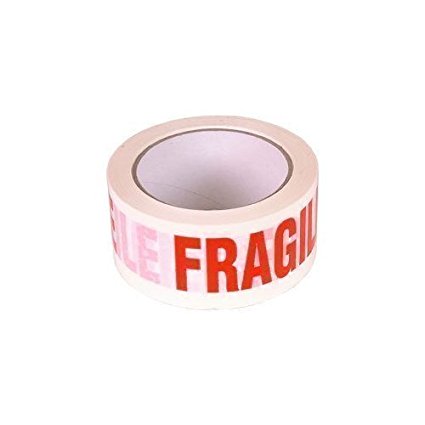 6 Rolls Fragile Printed Adhesive Packing Tape 50m x 48mm 36 Micron Super Durable Strong Red on White