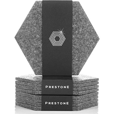 Coasters For Drinks Set of 9 | Absorbent Felt Coasters With Double Holder, Unique Phone Coaster | Premium Package, Perfect Housewarming Gift Idea | Protects Furniture, Table, Desk (Hexagon, Gray)