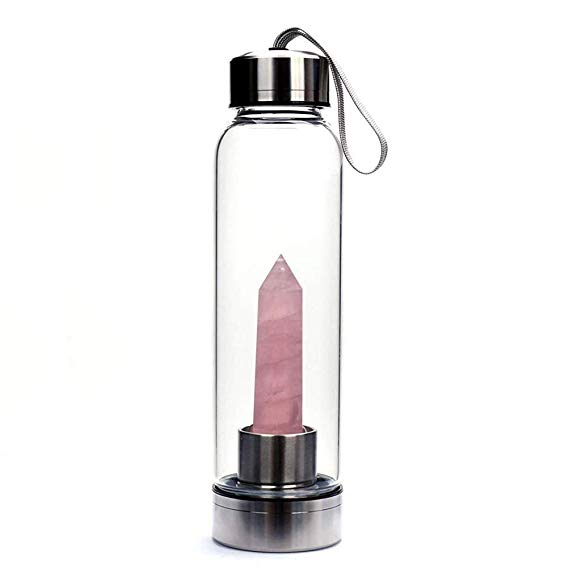 chiechiee Natural Crystal Healing Obelisk Wand Elixir Quartz Crystal Water Bottles 500ml
