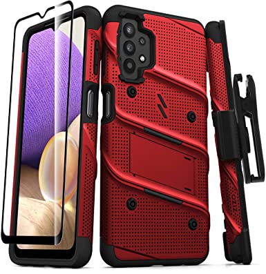 ZIZO Bolt Series for Galaxy A32 5G Case with Screen Protector Kickstand Holster Lanyard - Red & Black