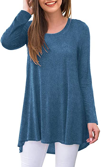 AWULIFFAN Women's Casual Round Neck Long Sleeve Loose Tunic T-Shirt Blouse Tops