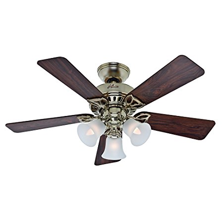 Hunter Fan Company 53080 The Beacon Hill 42-Inch Ceiling Fan with Five Rosewood/Medium Oak Blades and Light Kit, Bright Brass