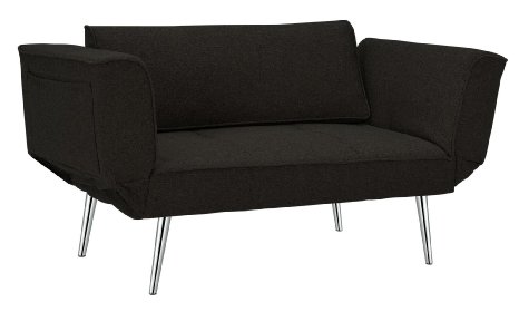 Premium Black Futon/sofa Sleeper Couch with Twill Fabric, Chrome Legs & Adjustable Armrests w/ Magazine Storage
