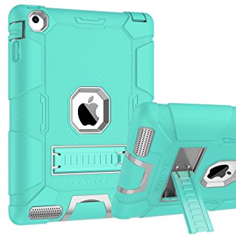 iPad 2 Case, iPad 3 Case, iPad 4 Case, BENTOBEN Heavy Duty Shockproof Kickstand Anti-slip 3 in 1 Full-body Rugged Soft Rubber Hard PC Protective Case for iPad 2 / 3 / 4 9.7 inch, Mint Green/Light Gray