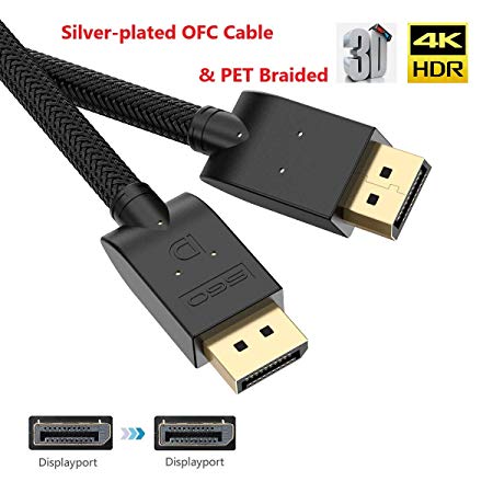 DP Cable 15ft, BIFALE Displayport Cable Silver-Plated OFC Conductor DisplayPort to DisplayPort Cable PET Braided DP to DP Cable Full 4K@60Hz UHD, 2K@144Hz Version 1.2 for PC Laptop TV - Black