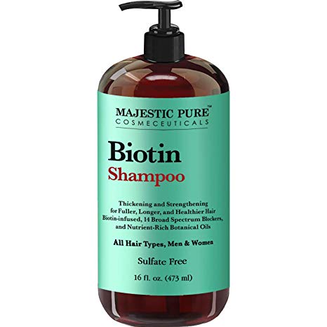 Majestic Pure Biotin Hair Shampoo - Hair Loss Shampoo for Thicker Hair - Infused with Vitamins, Nourishing and Volumizing, DHT Blockers, for Men & Women - 16 fl oz