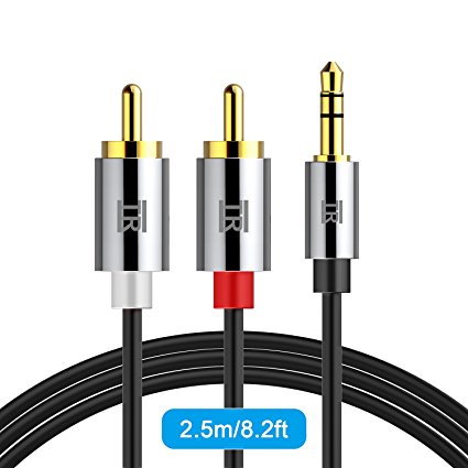 RCA Cable,TechRise 2.5 Meters Gold-Plated 3.5mm Jack to 2 RCA/Phono Stereo Y Splitter Audio Aux Cable - Male to Male