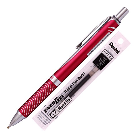 Pentel Energel Alloy RT Gel Pen Medium Point Metal Tip Ballpoint Pen Black ink   Refill (Red Body)