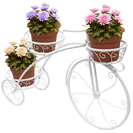 Sorbus Tricycle Plant Stand - Flower Pot Cart Holder - Ideal for Home, Garden, Patio - Great Gift for Plant Lovers, Housewarming, Mother’s Day - Parisian Style (White)