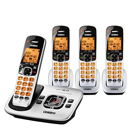 Uniden DECT 6.0 Expandable 4 Handset Cordless Phone with Digital Answering System - Silver (D1780-4)