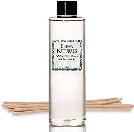 Urban Naturals Coconut Breeze Scented Oil Reed Diffuser Refill | Includes a Free Set of Reed Sticks! Warm Coconut, Pineapple and Tahitian Vanilla – 4 oz. Made in The USA