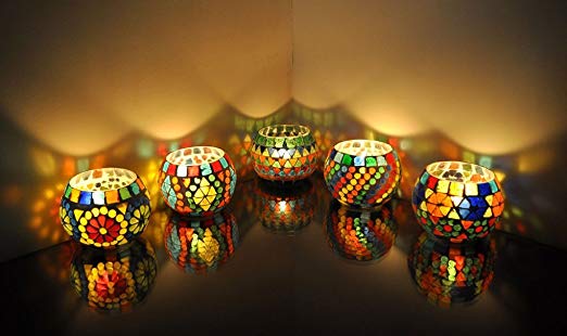 Lalhaveli Mosaic Glass Candle Holder Set 5