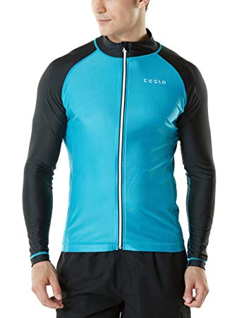 Tesla Men's UPF 50  Zip Front Long Sleeve Top Rashguard Swimsuit MSZ03/MZS13