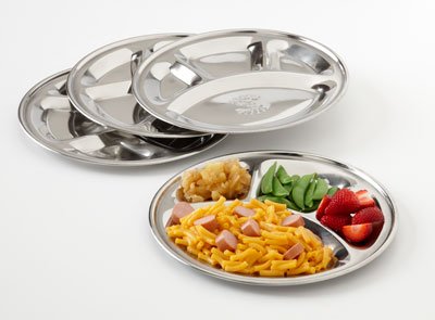 Stainless Steel Divided Plate: Set of 4 Mess Trays Great for Camping, Kids Lunch and Dinner or Every Day Use