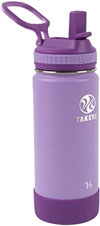 Takeya Kids Insulated Water Bottle w/Straw Lid, 16 Ounces, Lilac/Ultra Violet