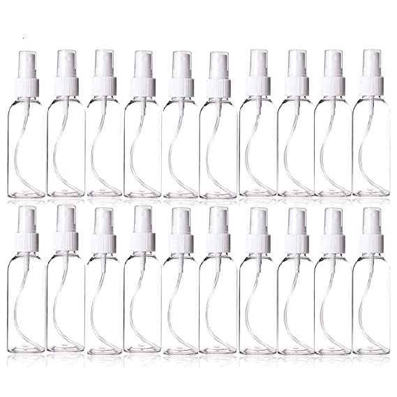 Spray Bottles Plastic Small Empty - 20Pack 3.4oz Refillable Reusable Clear Travel Size with Atomizer Pumps for Cleaning Essential Oils Perfumes