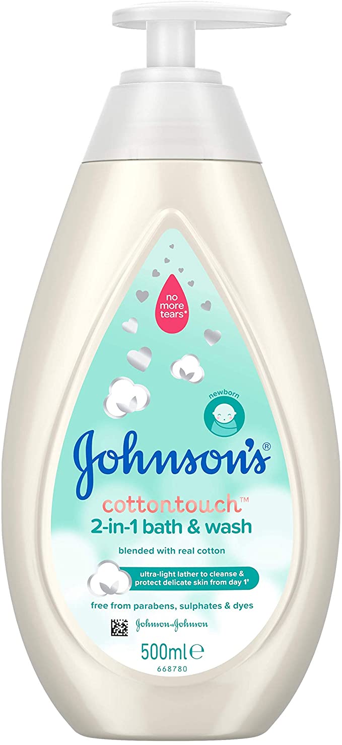 JOHNSON'S Baby Cottontouch 2-in-1 Bath & Wash 500ml – Gentle Newborn Hair and Body Wash – Blended with Real Cotton – pH Balanced for Sensitive Skin