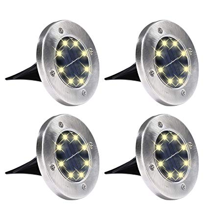 Yizhet 4Pcs 8 LED Solar Powered Ground Lights Outdoor lamp Waterproof Outdoor Deck Lights for Yard Patio Lawn Pond Pathway Driveway Walkway(Warm White)