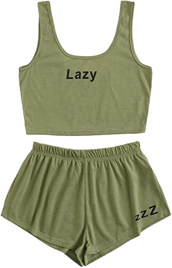 Milumia Women's Letter Print Crop Top Tee and Shorts Pajama Set