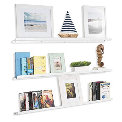 Wallniture Floating Shelves Nursery Metal Bookcase Display Aluminium Ledges White 46 Inch Set of 3