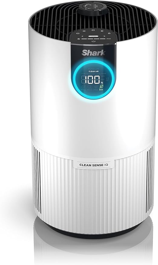 Shark HP132 Clean Sense Air Purifier with Odor Neutralizer Technology, HEPA Filter, 500 sq. ft., Small Room, Bedroom, Office, Captures 99.98% of Particles, Dust, Smoke & Allergens, Portable, White