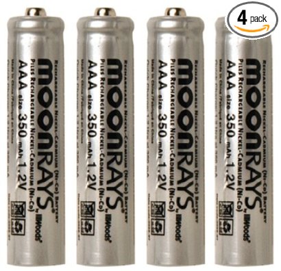 Moonrays 97126 Rechargeable NiCd AAA Batteries for Solar Powered Units, AAA, 4-Pack