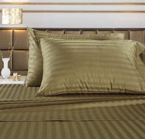 Luxury 100 Supima Cotton Damask Stripe 500 Thread Count Sheet Set Queen Taupe