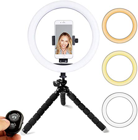 KobraTech 10" Ring Light Stand | MiLite  Selfie Light Ring with Tripod | Includes Bluetooth Remote Shutter & Phone Mount