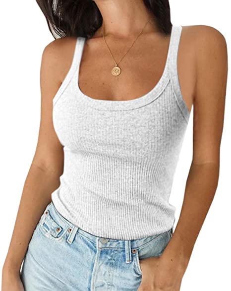 Ivay Women's Running Tank Top Sexy Scoop Neck Sleeveless Cotton Ribbed Camisole Shirts