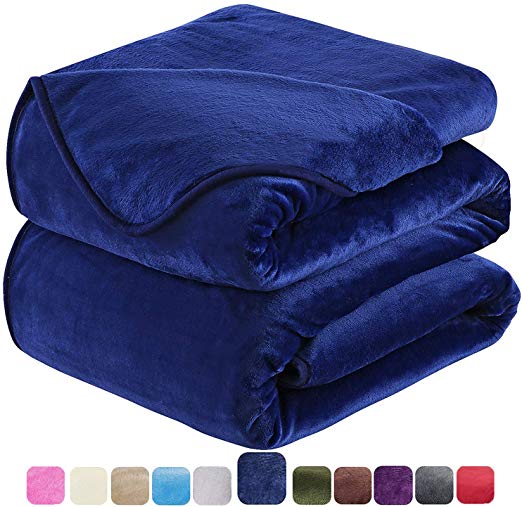 HOZY Soft Queen Size Blanket All Season Warm Fuzzy Microplush Lightweight Thermal Fleece Blankets for Couch Bed Sofa,90x90 Inches,Royal Blue