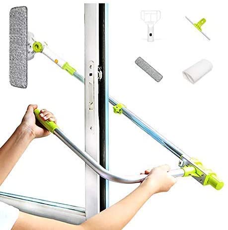 Aluminum Telescopic Window Cleaner Smart Angle Adjust Window Cleaning Tool with Squeegee for External Double Faced Window Glass