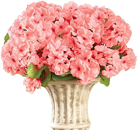 Collections Etc Artificial Geranium Floral Bush, Set of 3 - Maintenance Free Artificial Flowers for Indoor or Outdoor Display, Use 3 Bouquets Separately or Combine All 3, Pink
