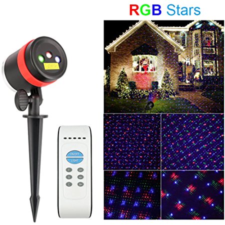 Christmas Lights Laser Projector – SurLight R G & B Laser Lights Star Show Waterproof Landscape Spotlights Decorative Lighting Outdoor Projectors with IR Remote Timer for Christmas House Garden Party