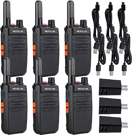 Retevis RB35 Walkie Talkie 6 Pack, Small and Lightweight Two Way Radios Rechargeable, Flashlight, Hands Free, Handheld Portable 2 Way Radio for Staff Grocery Stores Travel Gift Skiing Event