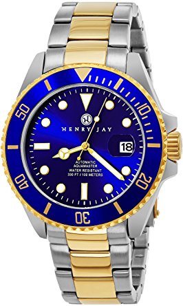 Henry Jay Mens “Limited Edition” Self Winding Mechanical Automatic 23K Gold Plated Two Tone Stainless Steel "Specialty Aquamaster" Professional Dive Watch