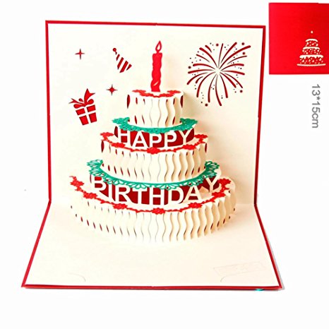 Paper Spiritz Pop Up Cards Birthday Handmade 3D Pop up Birthday Card for Women Men Kids with Envelope Laser Cut Gift Cards (Birthday cake with candle)