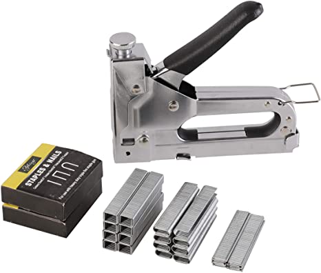 eZthings Staple Gun Professional Stapler Tool Set - 3 in 1 Heavy Duty kit with 2400 Staples, Nail Steel for Wood Work, Upholstery, Decoration, Carpentry, Furniture, Walls, Roofing (Stapler Gun Kit)