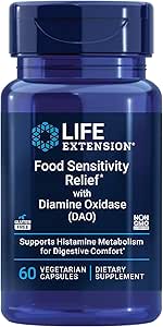 Life Extension Food Sensitivity Relief with Diamine Oxidase (DAO), Occasional Gas, Digestive Comfort, histamine Sensitivity, DAO Enzyme Supplement, Gluten Free, Non-GMO, Vegetarian, 60 Capsules