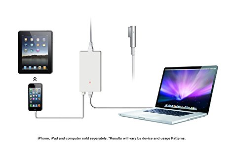 [Updated] Lizone Brand 85W Slim USB Ac Adapter Charger for Macbook Pro Air Apple Magsafe 85W A1172 A1222 A1290 A1343, 60W A1344 A1184, 45W A1374 AC Power Adapter Charger, USB Charger for Smartphones (Magsafe L Tip)