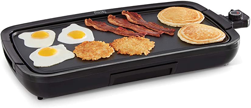 Dash Everyday Nonstick Deluxe Electric Griddle with Removable Cooking Plate for Pancakes, Burgers, Quesadillas, Eggs and Other Snacks, Includes Drip Tray   Recipe Book, 20” x 10.5”, 1500-Watt, Black