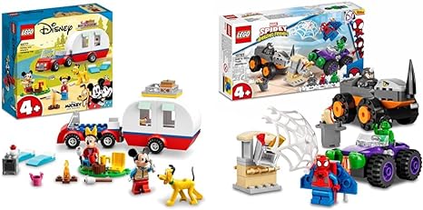 LEGO 10777 Disney Mickey Mouse and Minnie Mouse's Camping Trip Building Toy & 10782 Marvel Hulk vs. Rhino Monster Truck Showdown, Toy for Kids, Boys & Girls Age 4 Plus