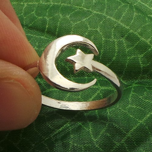 925 Sterling Silver Crescent Moon and Star Ring - Half Moon Ring - Moon Phases Ring - Henna, Symbol, Mandala, Waxing, Shawl, la Luna, Zentangle, Moonlight, MoonChild