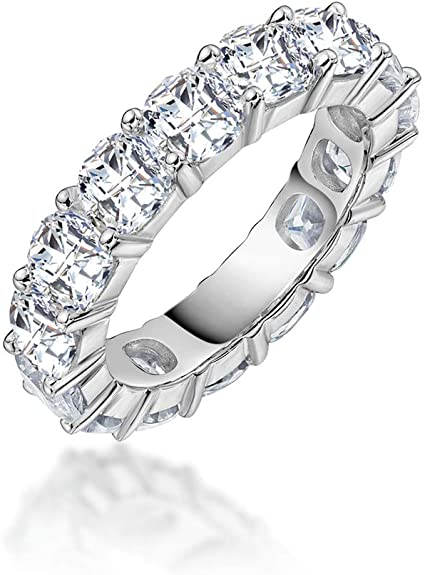 AINUOSHI 925 Sterling Silver Ring 4mm Round/Cushion/Heart Cut Cubic Zirconia CZ Fashion Eternity Engagement Wedding Band Ring