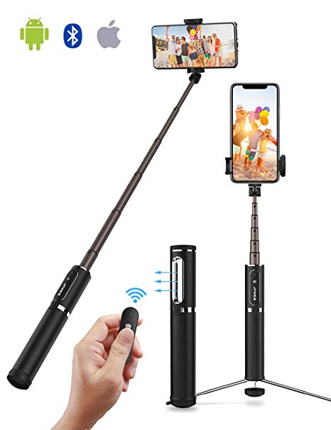 JTWEB Selfie Stick Tripod with Wireless Aluminum Bluetooth Remote 3 in 1 Extendable Monopod Mini Pocket Selfie Stick Universal for iPhone XS/XR/X/8/8 Plus/7/7Plus Huawei Android 3.5-6 inch Smartphones