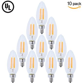 Bomcosy B11-5W LED Filament Candle Light BulbEquivalent to 50W Incandescent Chandelier Bulbwarm white 2700K 600Luminous Antique StyleDimmable UL ListedPack of 10 Units