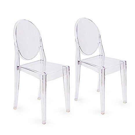 ELEGAN Poly and Bark Victoria Ghost Style Side Chair in Transparent Crystal Design (Set of 2) (Clear)
