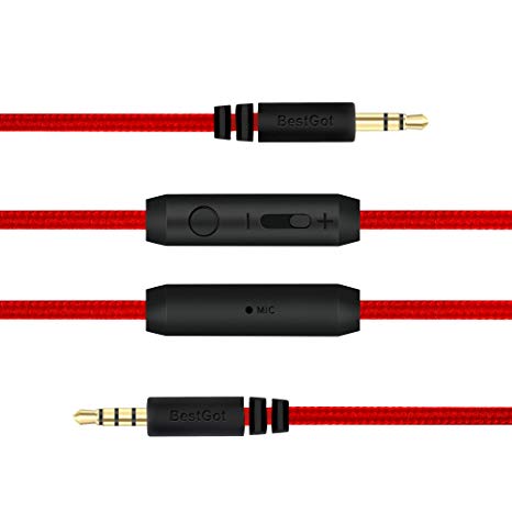 BestGot AUX Cord Audio Cable 3.5mm Headphones Cord Microphone in-line Volume (4.3ft / 1.3m) PS4 Controller, Headphones,Home/Car Stereos More (1 Pack Red)