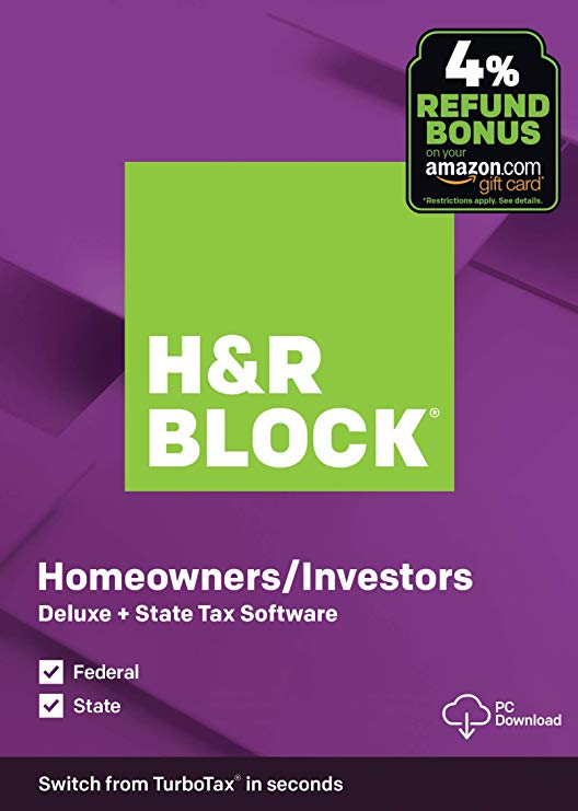 H&R Block Tax Software Deluxe + State 2019 with 4% Refund Bonus Offer [Amazon Exclusive] [PC Download]