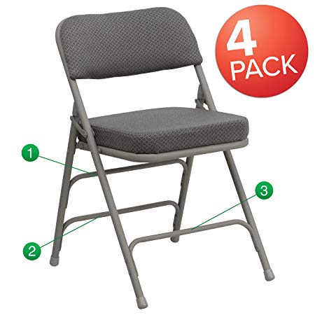 Flash Furniture HERCULES Series Metal Folding Chairs with Padded Seats | Set of 4 Gray Metal Folding Chairs