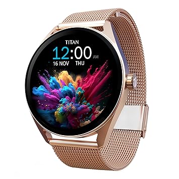 Titan Crest Premium Mesh Strap Smartwatch|1.43" AMOLED Display with AOD|466x466 Pixel Resolution|Functional Crown|SingleSync BT Calling|Advanced Chipset|100  Sports Modes&WatchfacesIP68